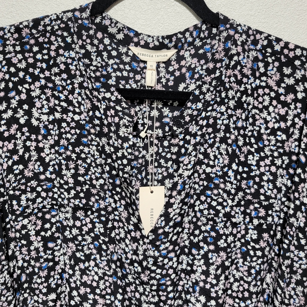 Rebecca Taylor Pop Ditsy Flower Silk Tie Waist Knee Length NWT Dress - Picture 3 of 10